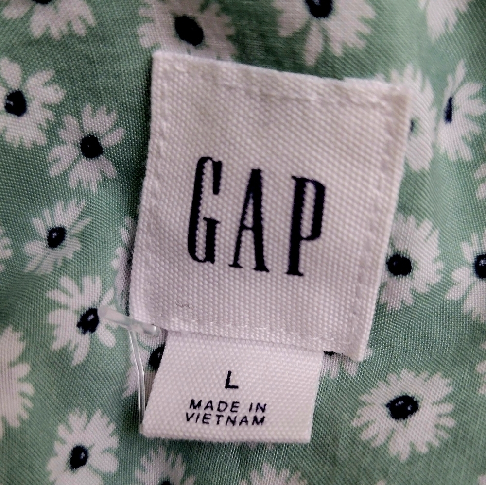 GAP Green Floral Hi-Low Button Up Long Sleeve Shirt/Blouse | Size Large - Picture 4 of 5